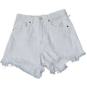 ZARA High Rise Cut Off Frayed White Denim‎ Jean Shorts Size 4